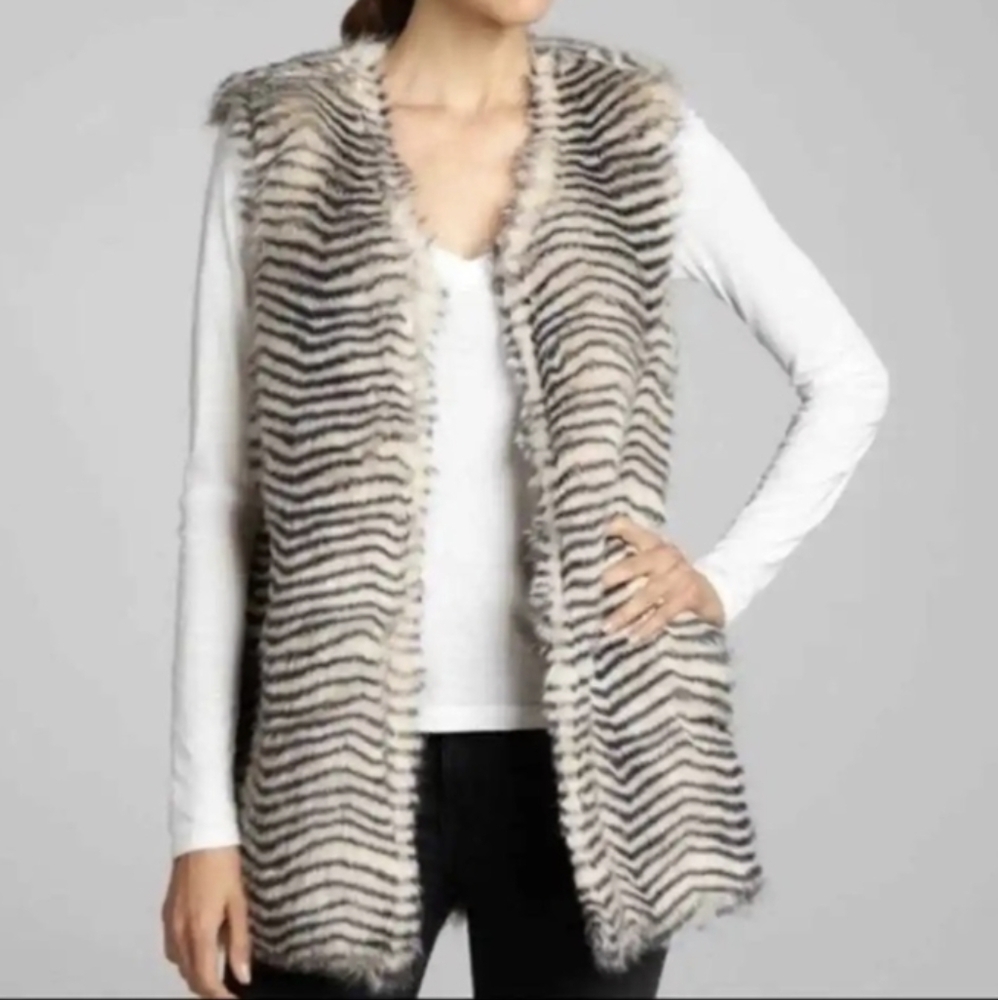 BETSEY JOHNSON Faux Fur Zebra Print Vest Small